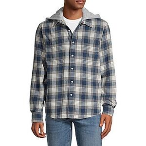 Arizona Hooded Flannel, Blue/Gray/White - Size 3XL Mens Big & Tall